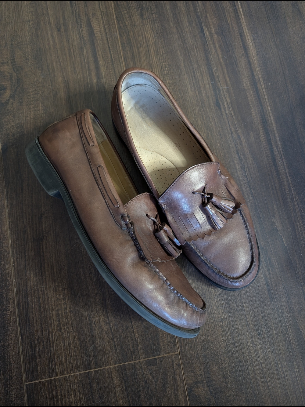 Bass WeeJuns Men's Brown Leather Tassel Loafers Moc Toe Slip-on Vintage 12D